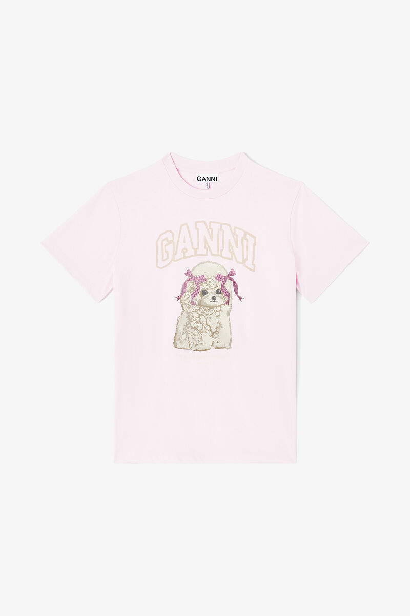 Pink Poodle T-shirt, Organic Cotton, in colour Chalk Pink - 1 - GANNI