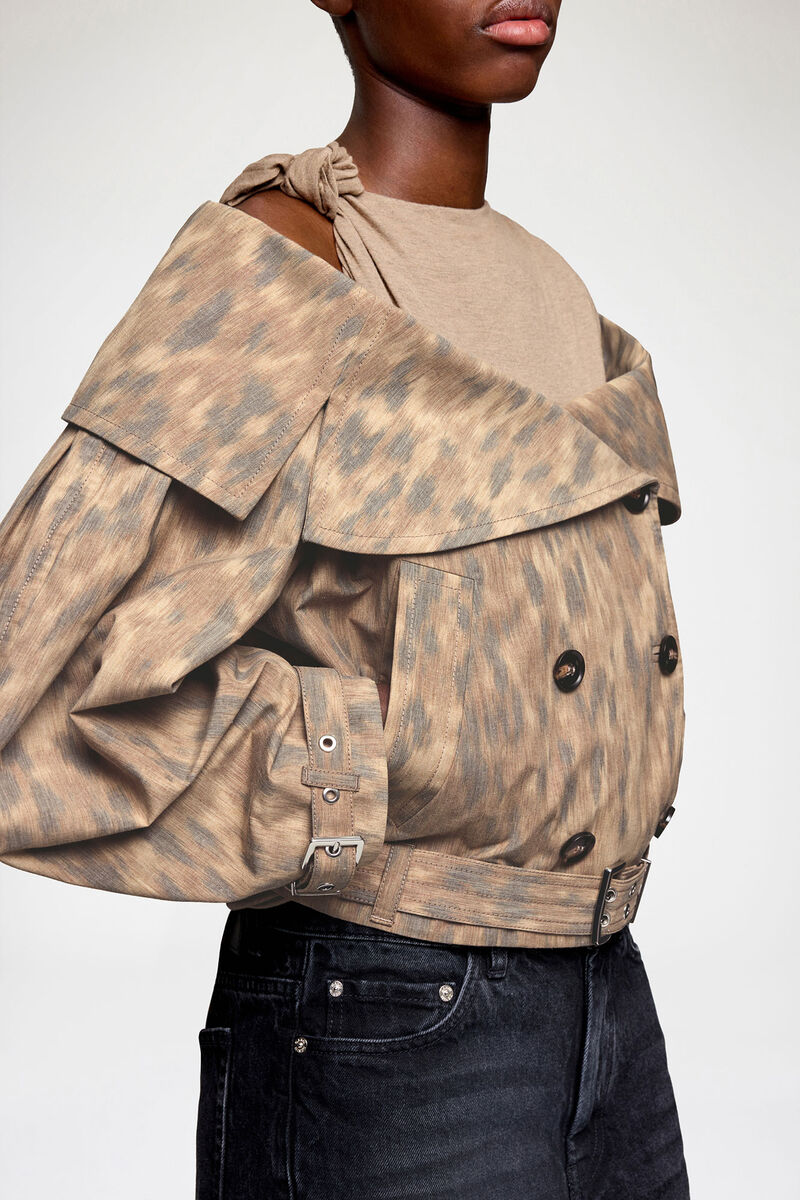 Jacket in Printed Cotton, Organic Cotton, in colour Burro - 3 - GANNI