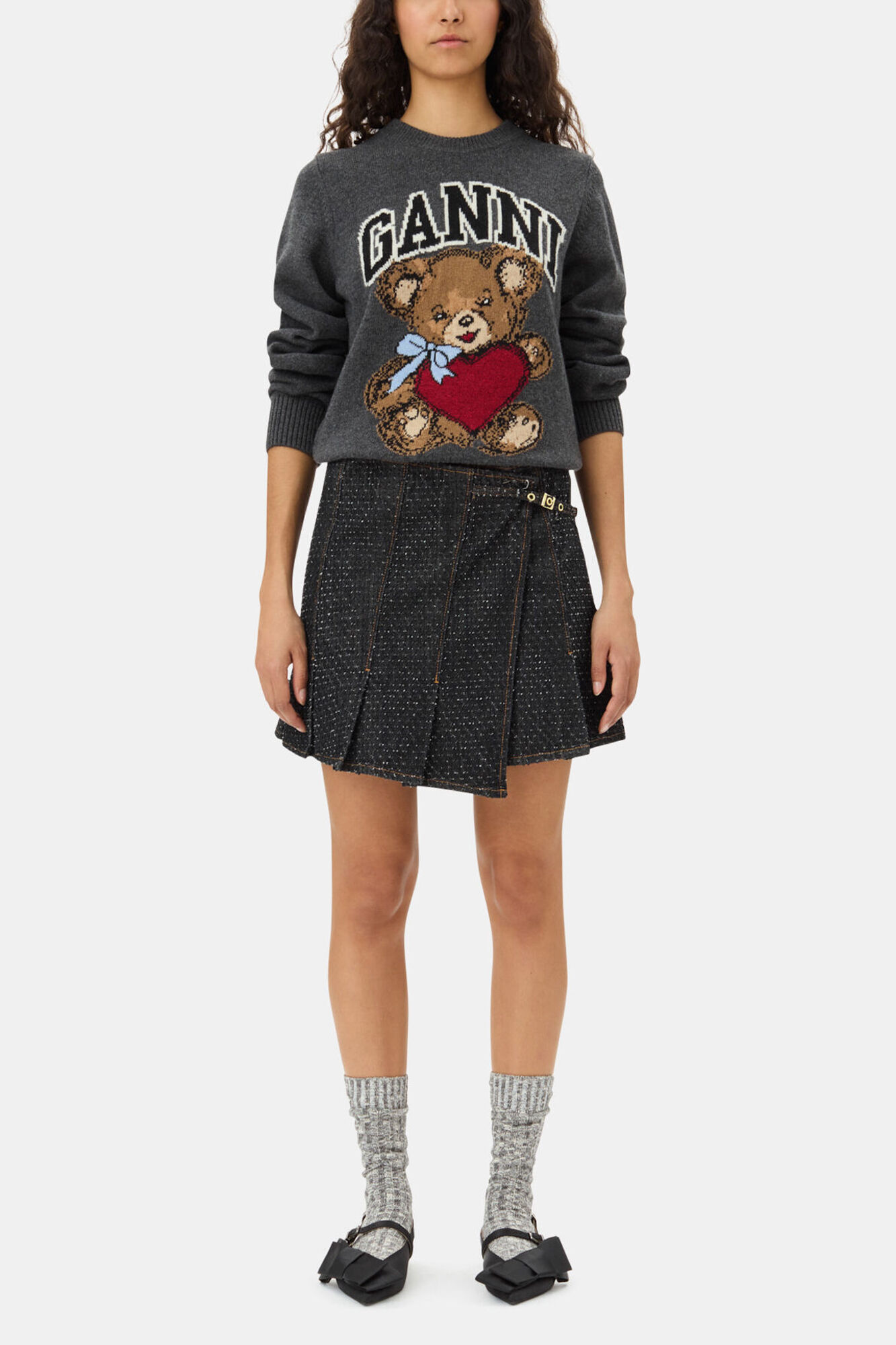 Dark Grey Graphic Bear Jumper, Wool, in colour Gray Quill - 2 - GANNI