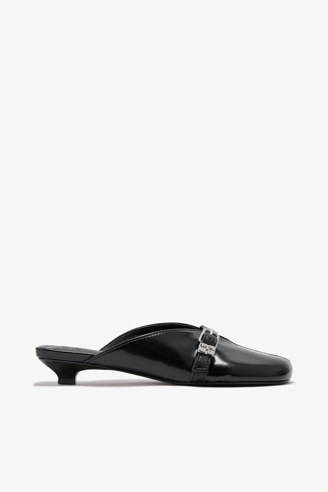 Sue Kitten Heel Mules in Black, Black