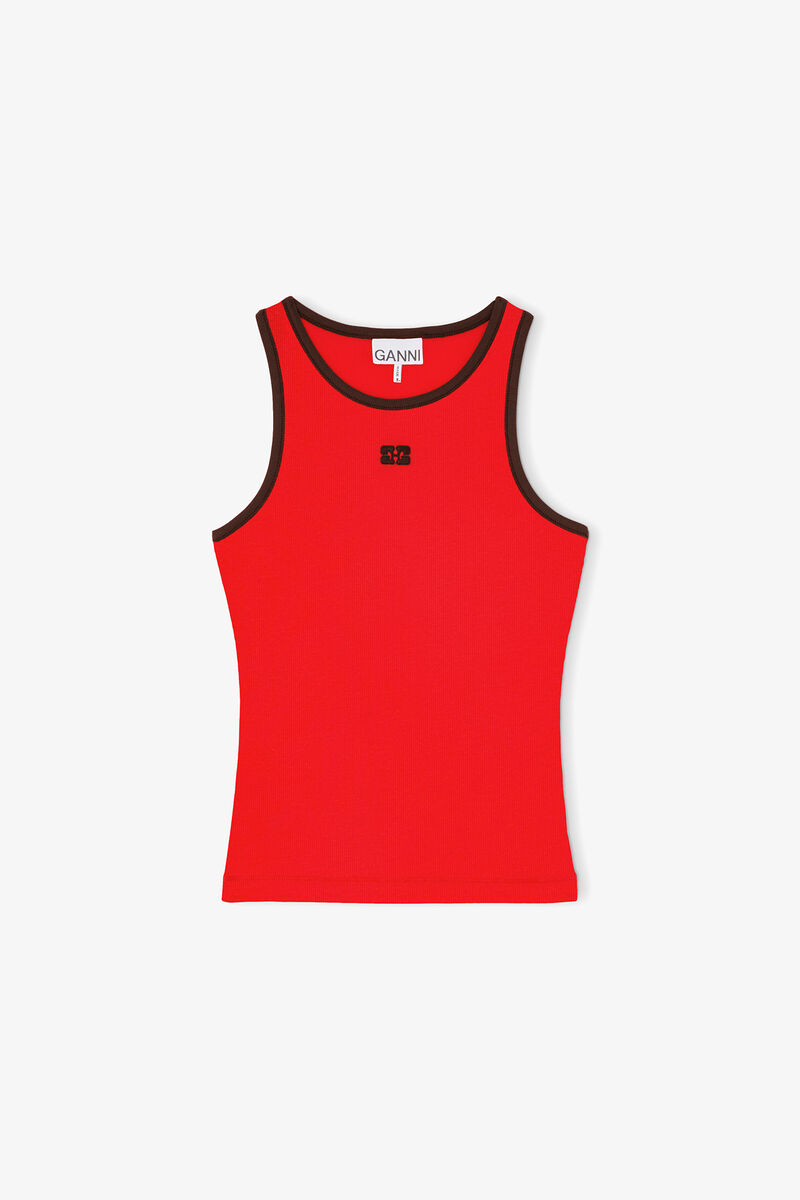 Tanktop in Rot, Organic Cotton, in colour High Risk Red - 1 - GANNI