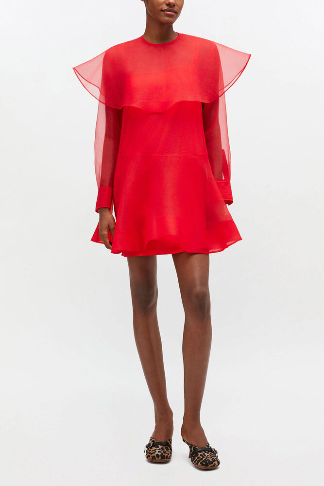 Red Organza Circle Collar Dress, Mars Red