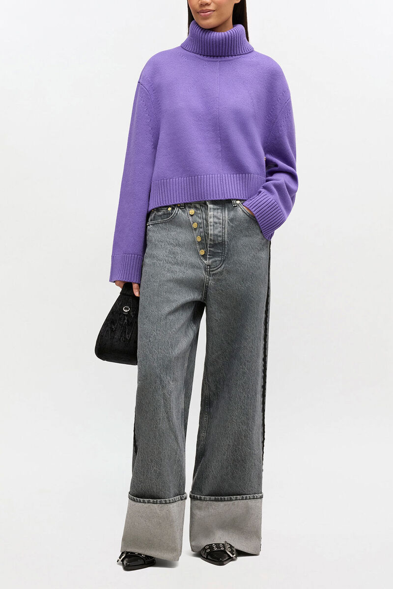Wool Turtleneck Jumper, Wool, in colour Passion Flower - 2 - GANNI