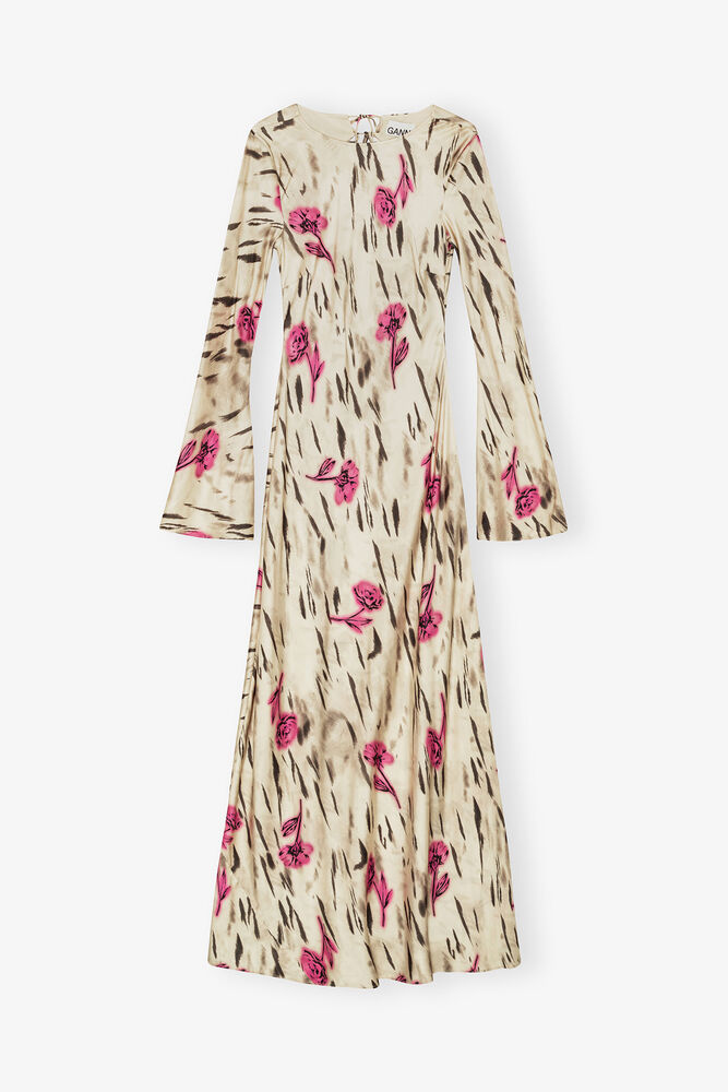 Floral Satin Maxi Dress, Egret
