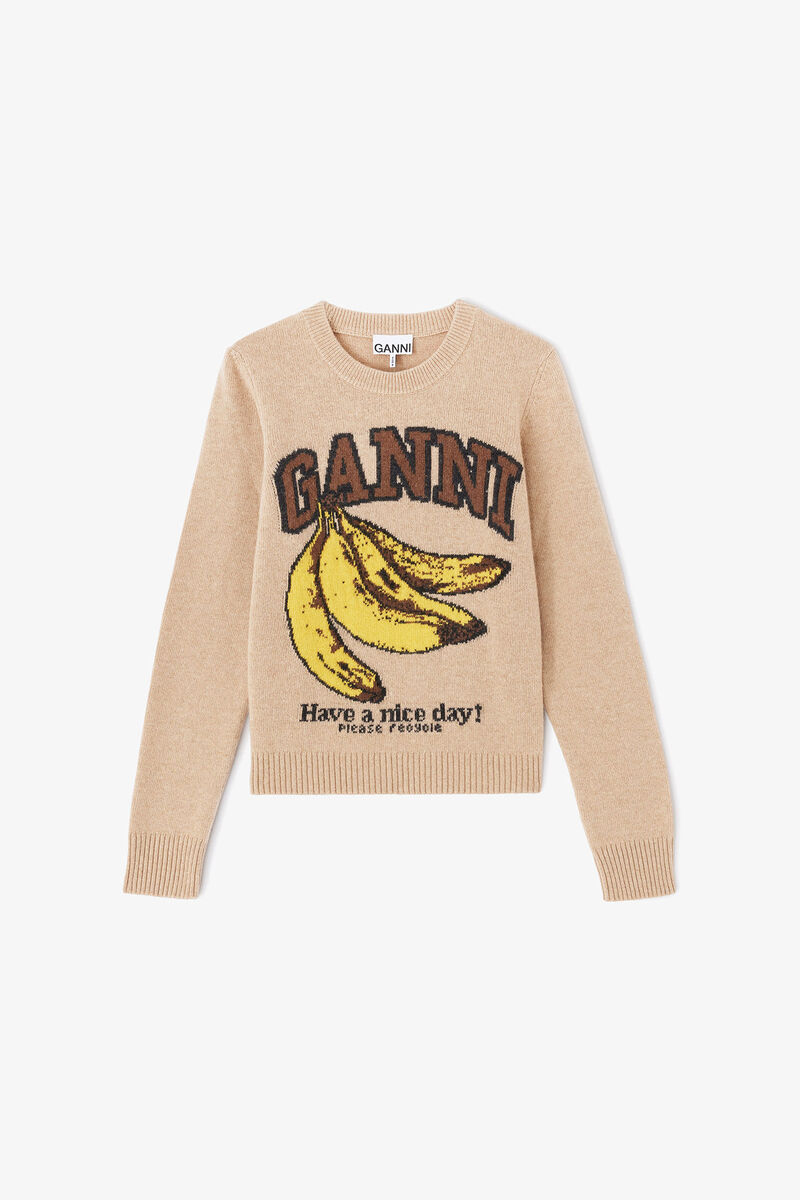 Wollpullover mit Grafik, Wool, in colour Camel - 1 - GANNI