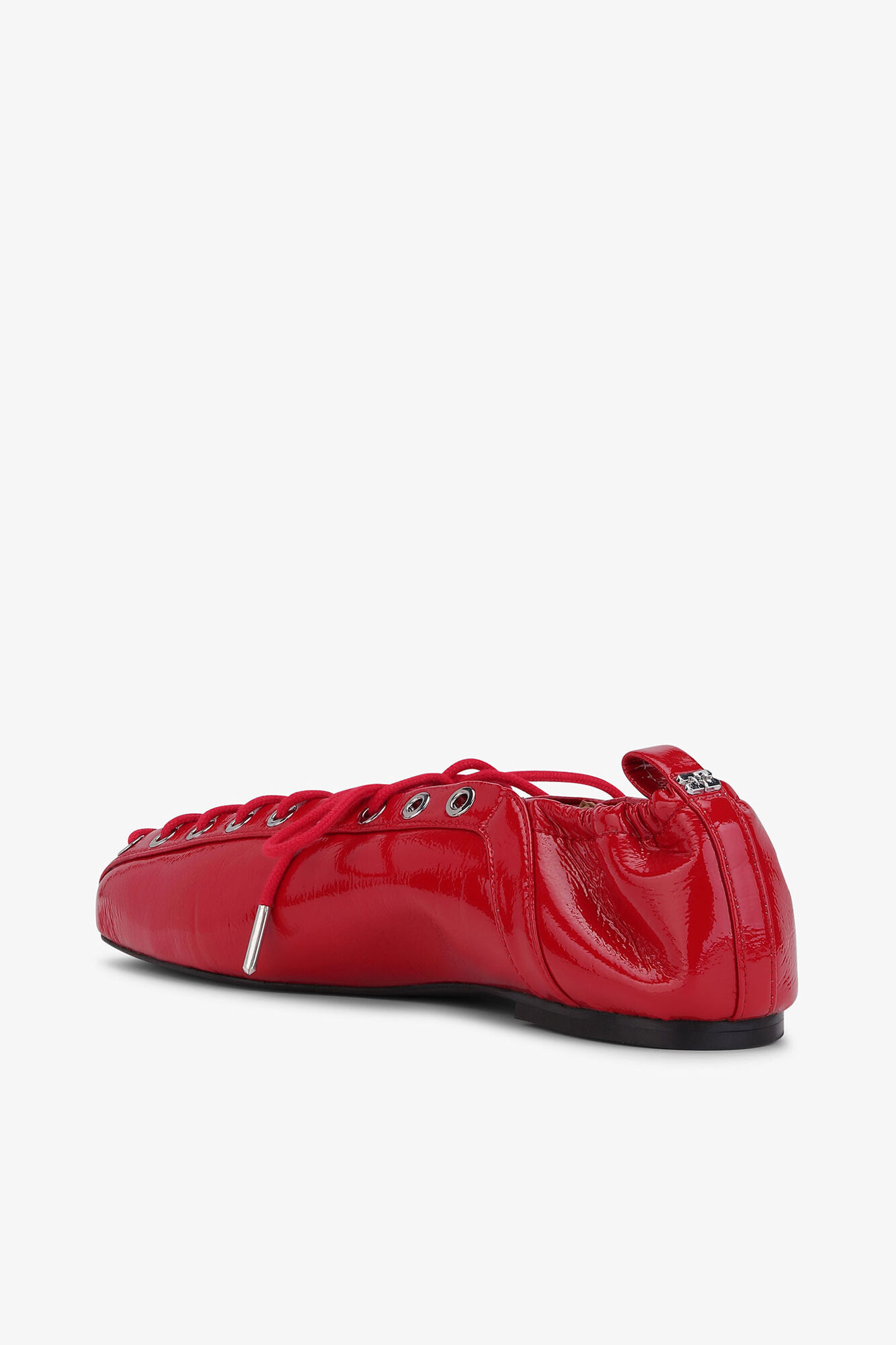 Lace-Up Ballerinas in Red, Polyurethane, in colour Racing Red - 3 - GANNI