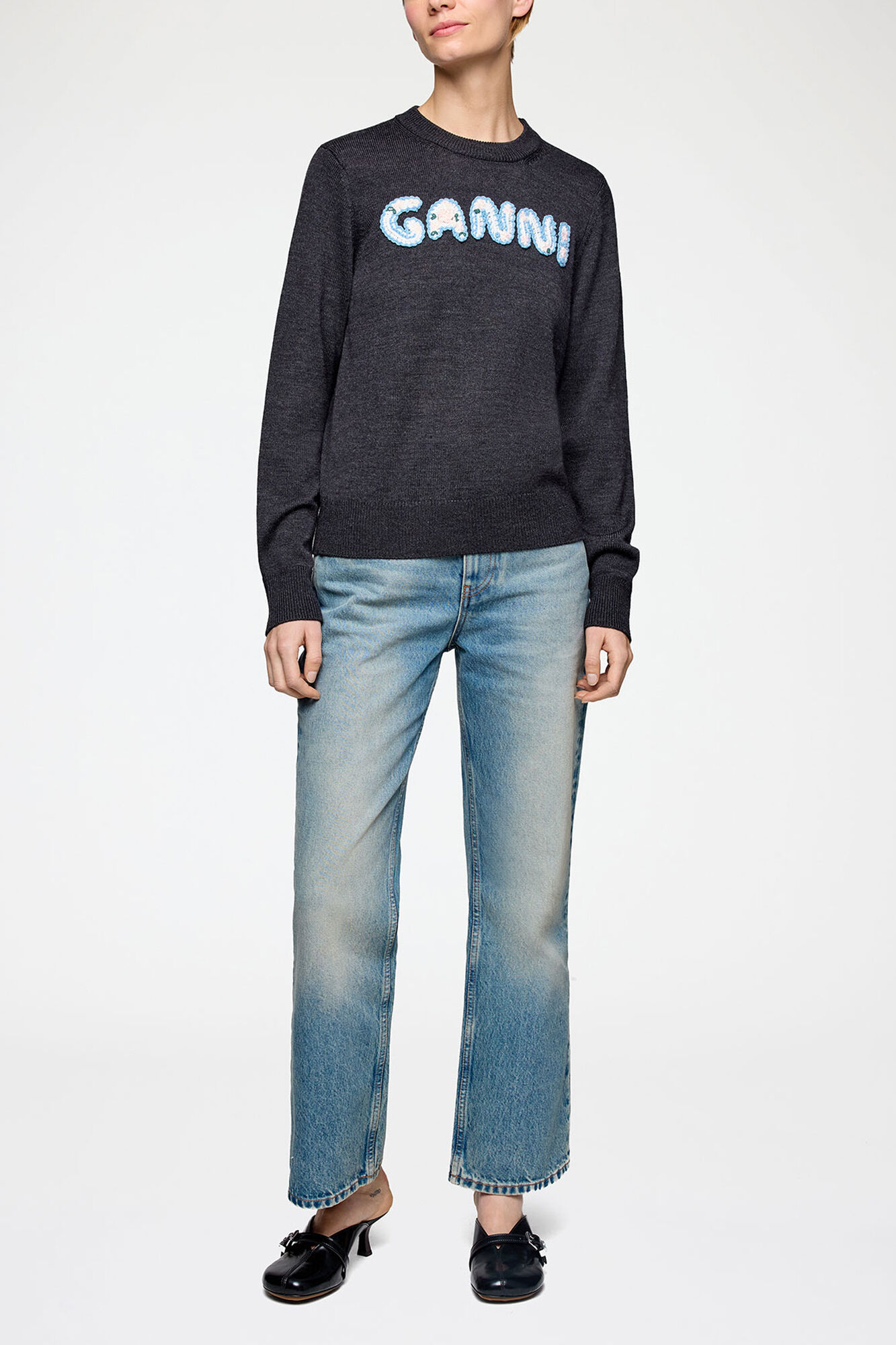 Jumper i merino, Wool, in colour Phantom - 1 - GANNI