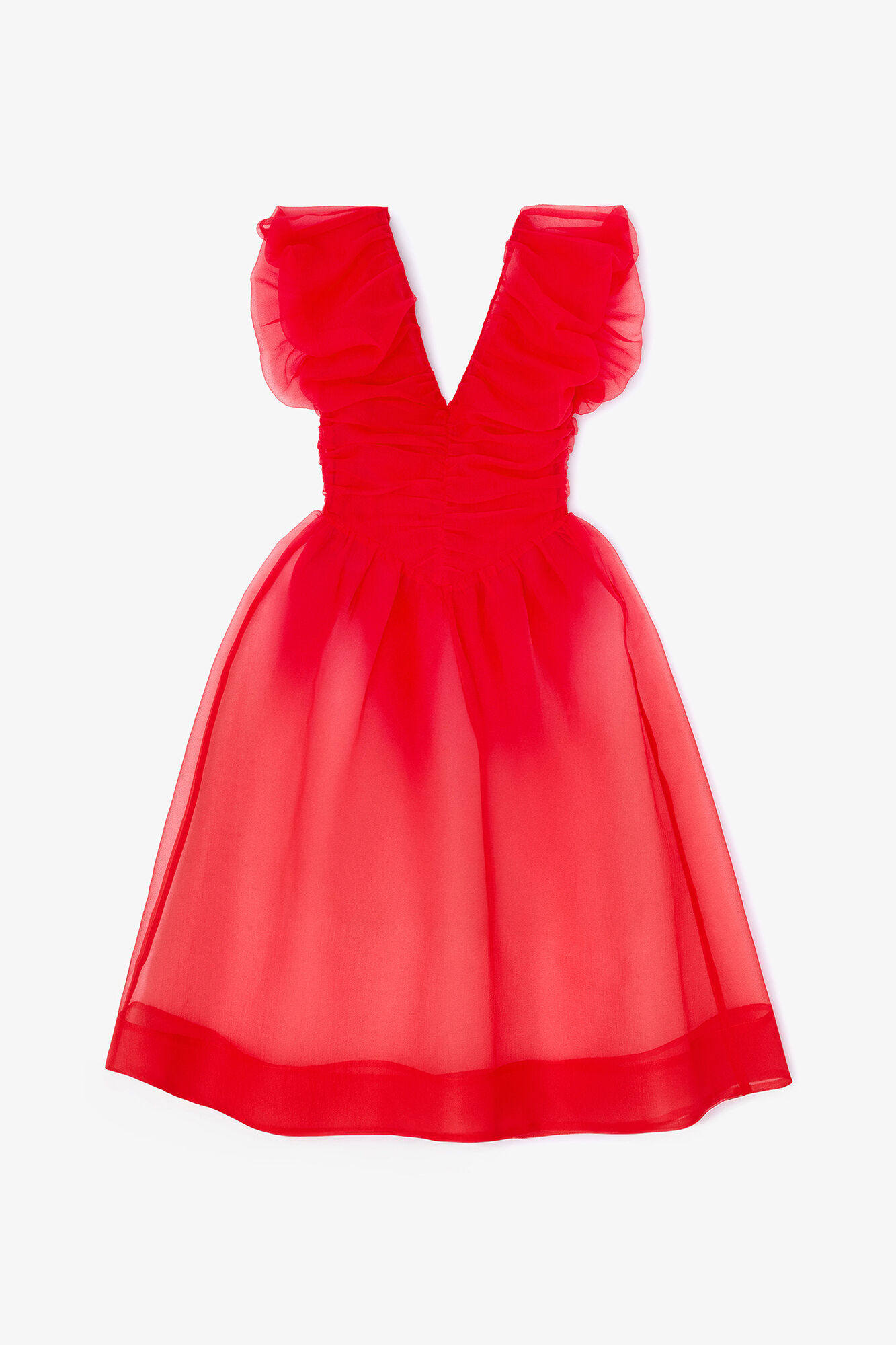 Red Organza Ruched Dress, Recycled Polyester, in colour Mars Red - 1 - GANNI