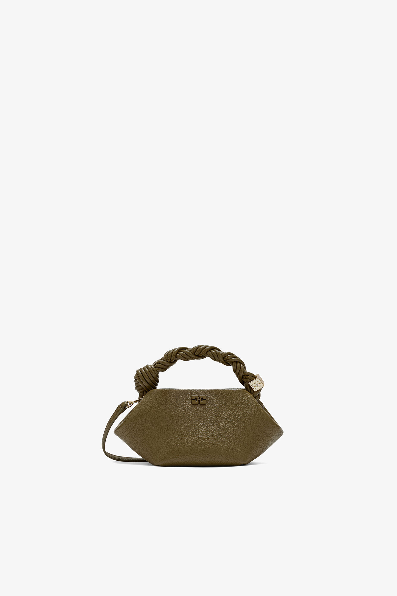 Mini Bou Bag in Green Grained, Recycled Polyester, in colour Military Olive - 1 - GANNI