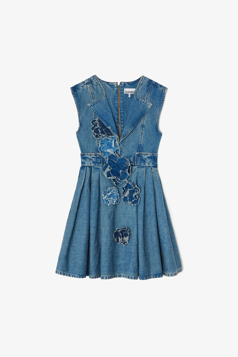 Dress in Rigid Denim, Organic Cotton, in colour Mid Blue Stone - 1 - GANNI