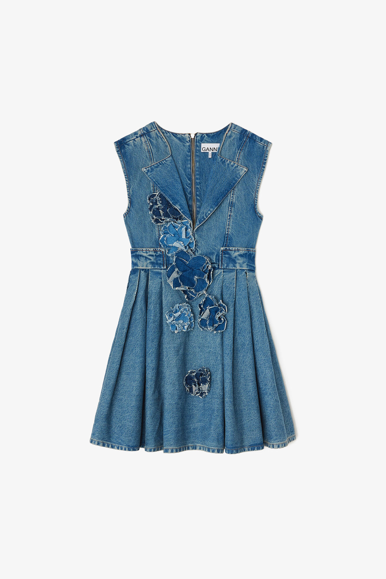 Dress in Rigid Denim, Organic Cotton, in colour Mid Blue Stone - 1 - GANNI