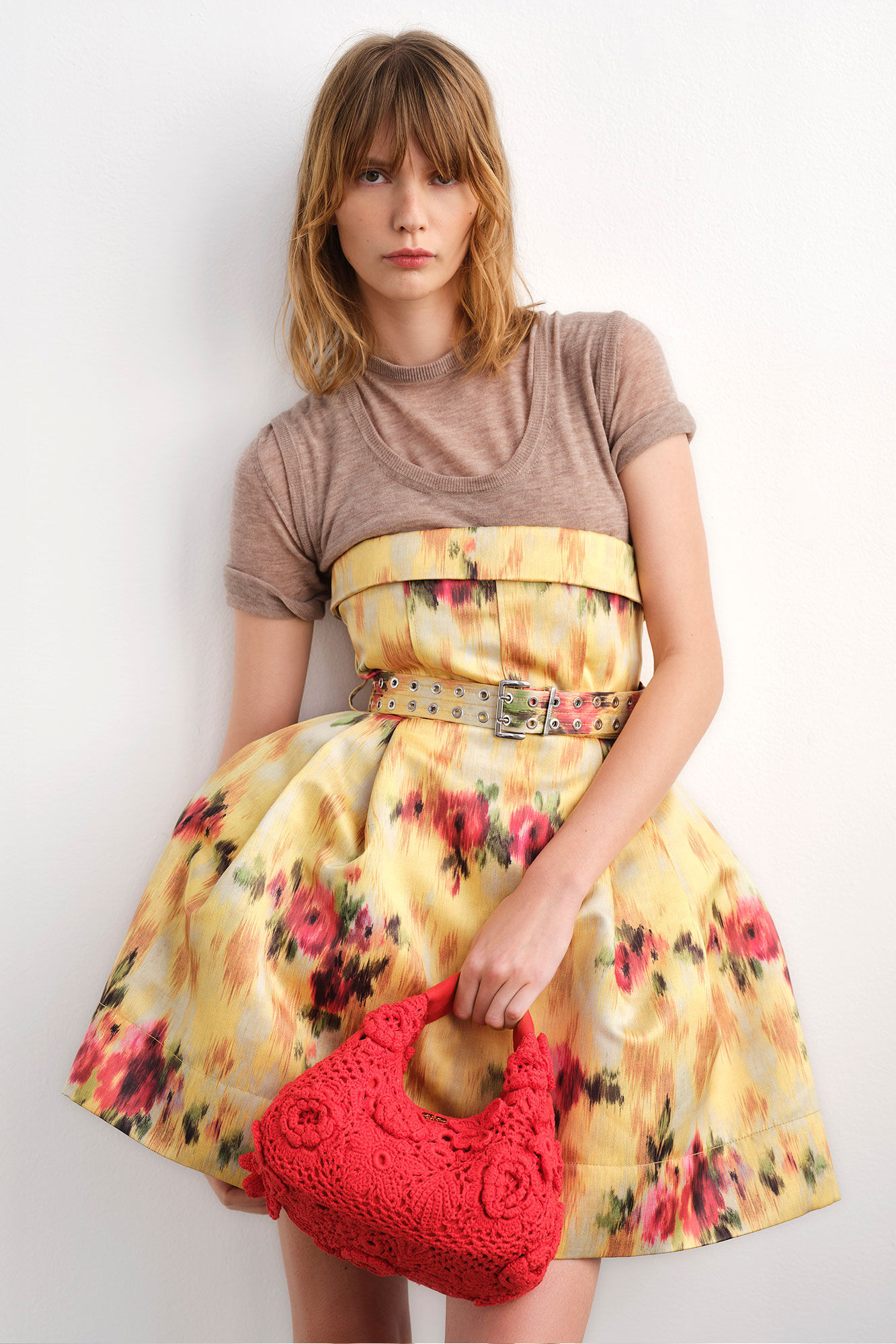 Dress in Yellow Printed Satin, Recycled Polyester, in colour Aurora - 3 - GANNI