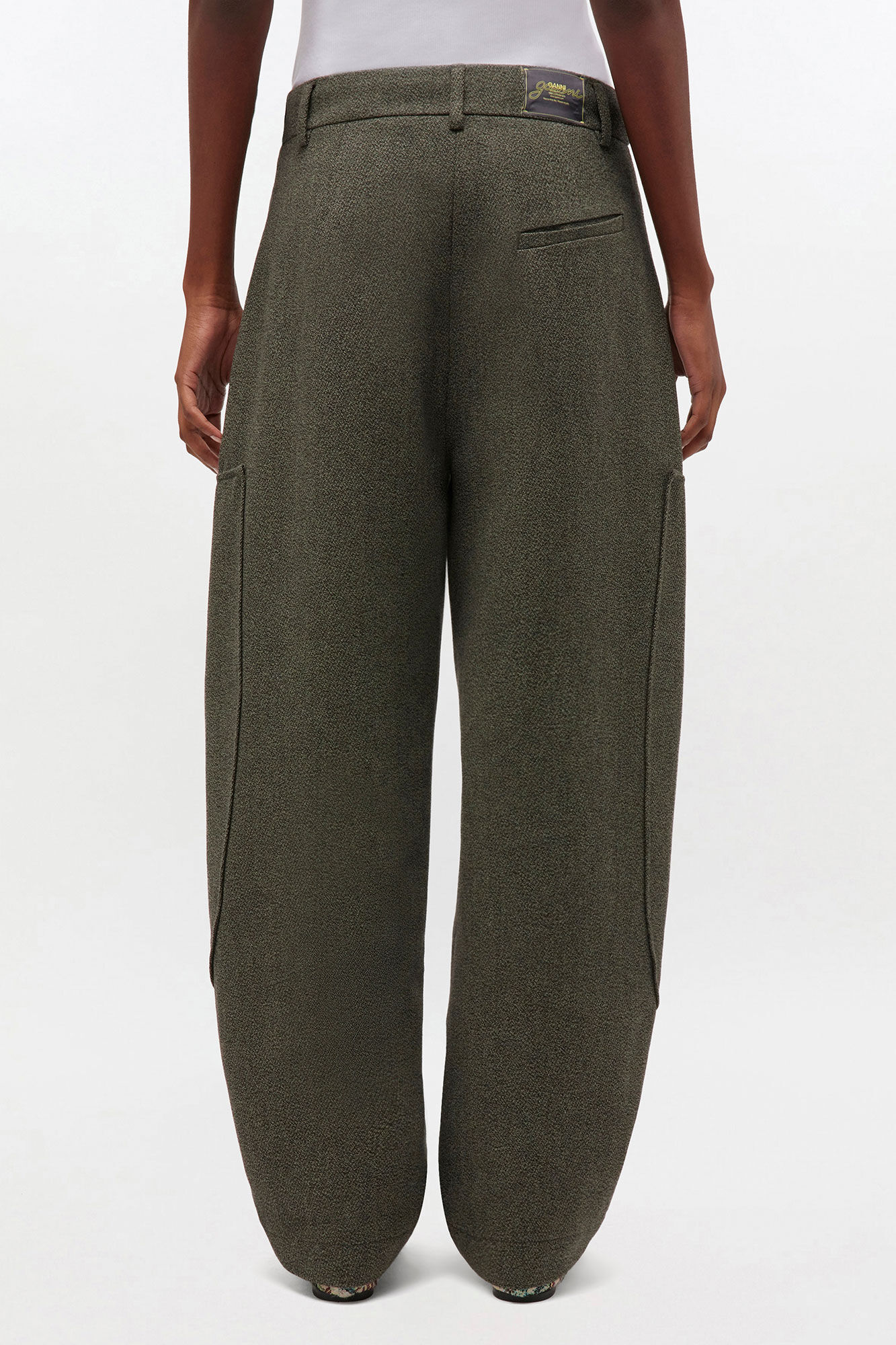 Trousers in Green Mouline Curved, Organic Cotton, in colour Forest Night - 2 - GANNI