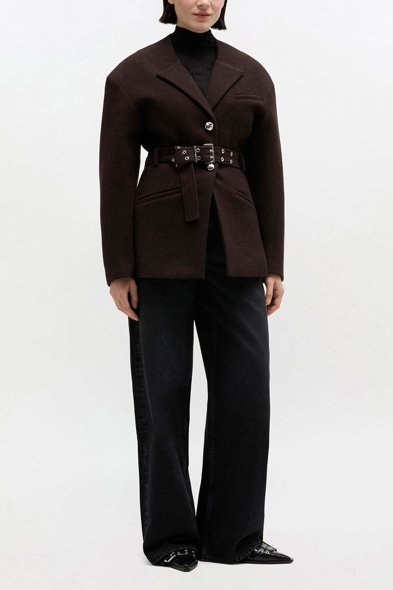 Veste en laine marron, Wool, in colour Demitasse - 1 - GANNI