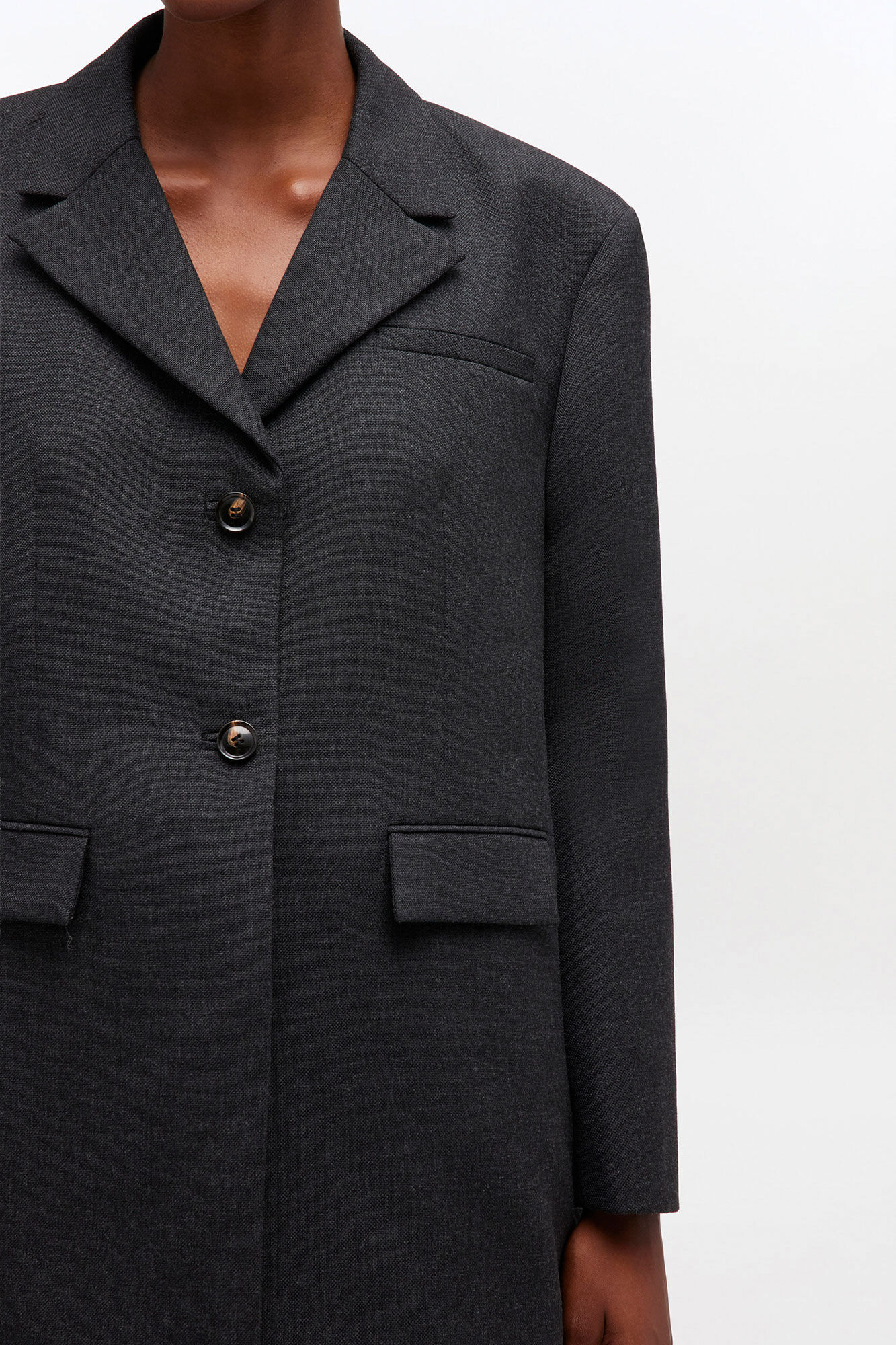 Grey Wool Suiting Blazer, Recycled Polyester, in colour Phantom - 3 - GANNI