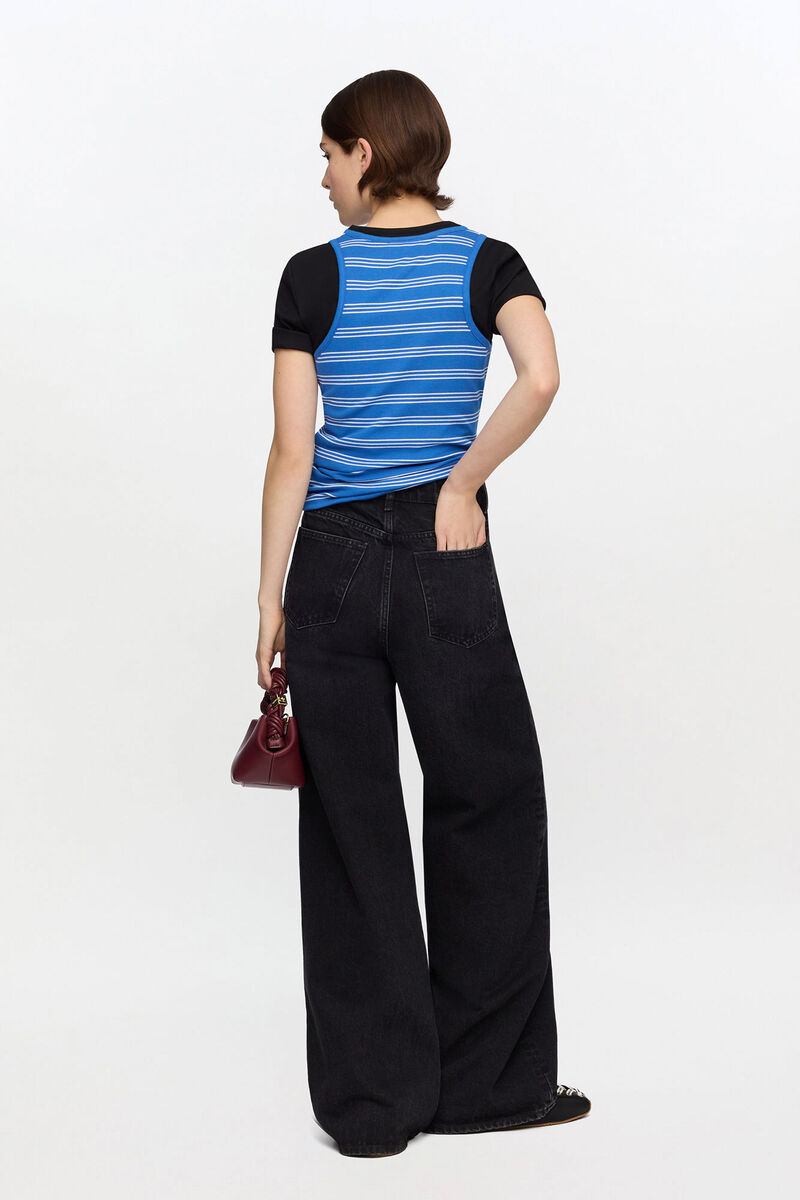 D&eacute;bardeur ray&eacute;, Organic Cotton, in colour Nouvean Navy - 2 - GANNI
