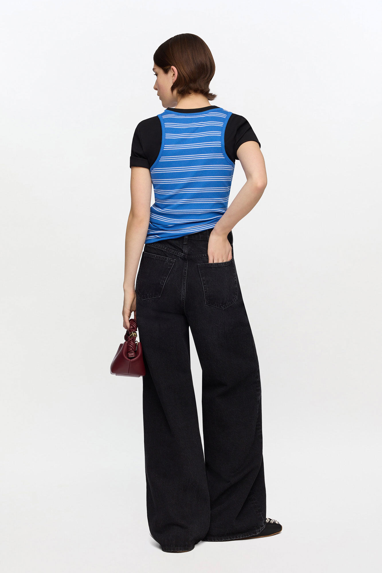 D&eacute;bardeur ray&eacute;, Organic Cotton, in colour Nouvean Navy - 2 - GANNI