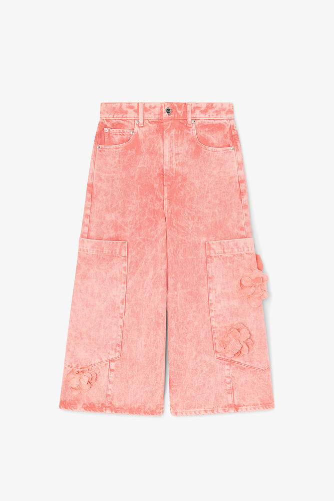 Baggy Cropped Jeans in Pink Denim, Lantana