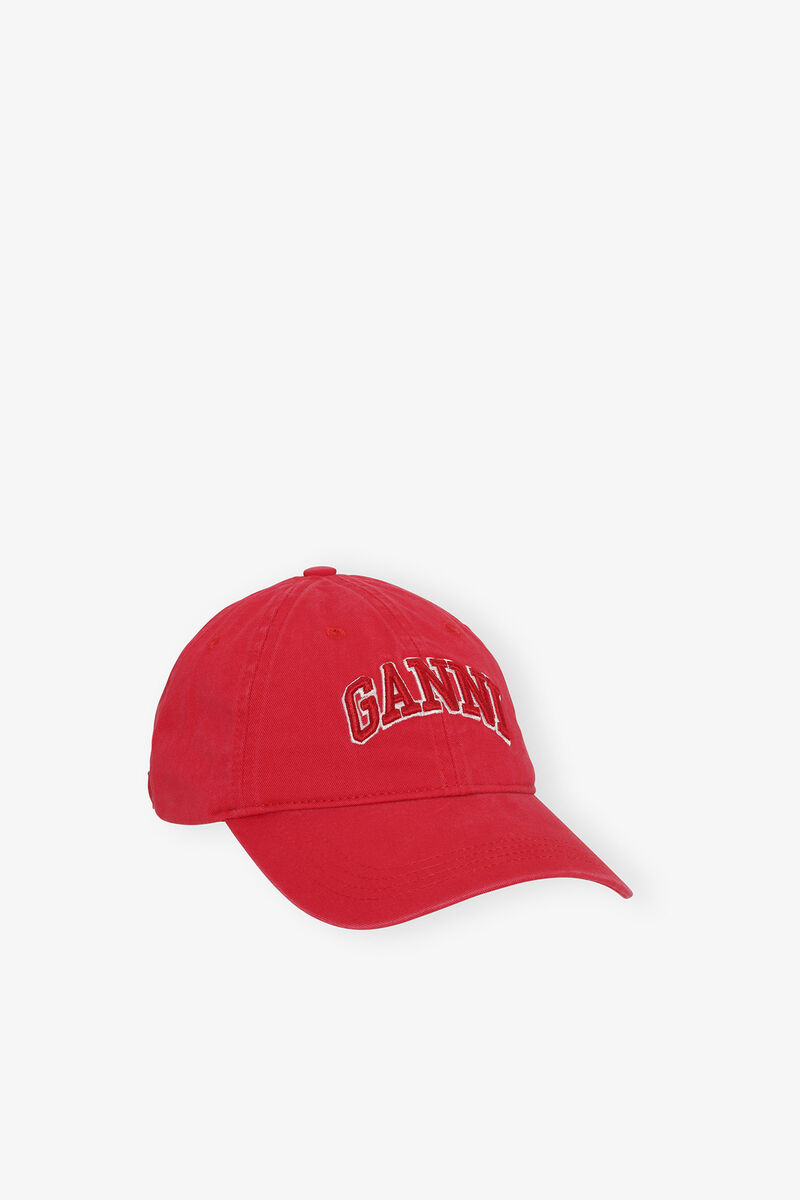 Red Canvas Cap, Organic Cotton, in colour Fiery Red - 1 - GANNI