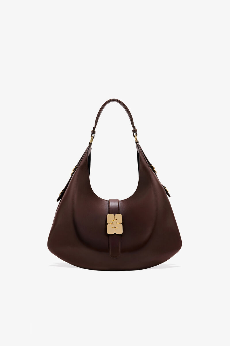 Brown Large Kat Bag, Recycled Leather, in colour Chicory Coffee - 1 - GANNI