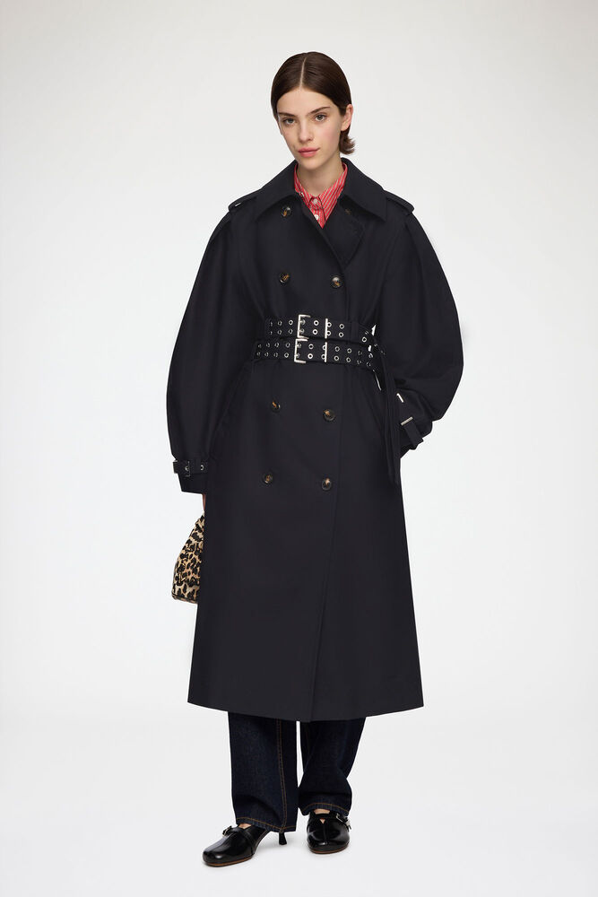 Trench-coat en coton double, Black