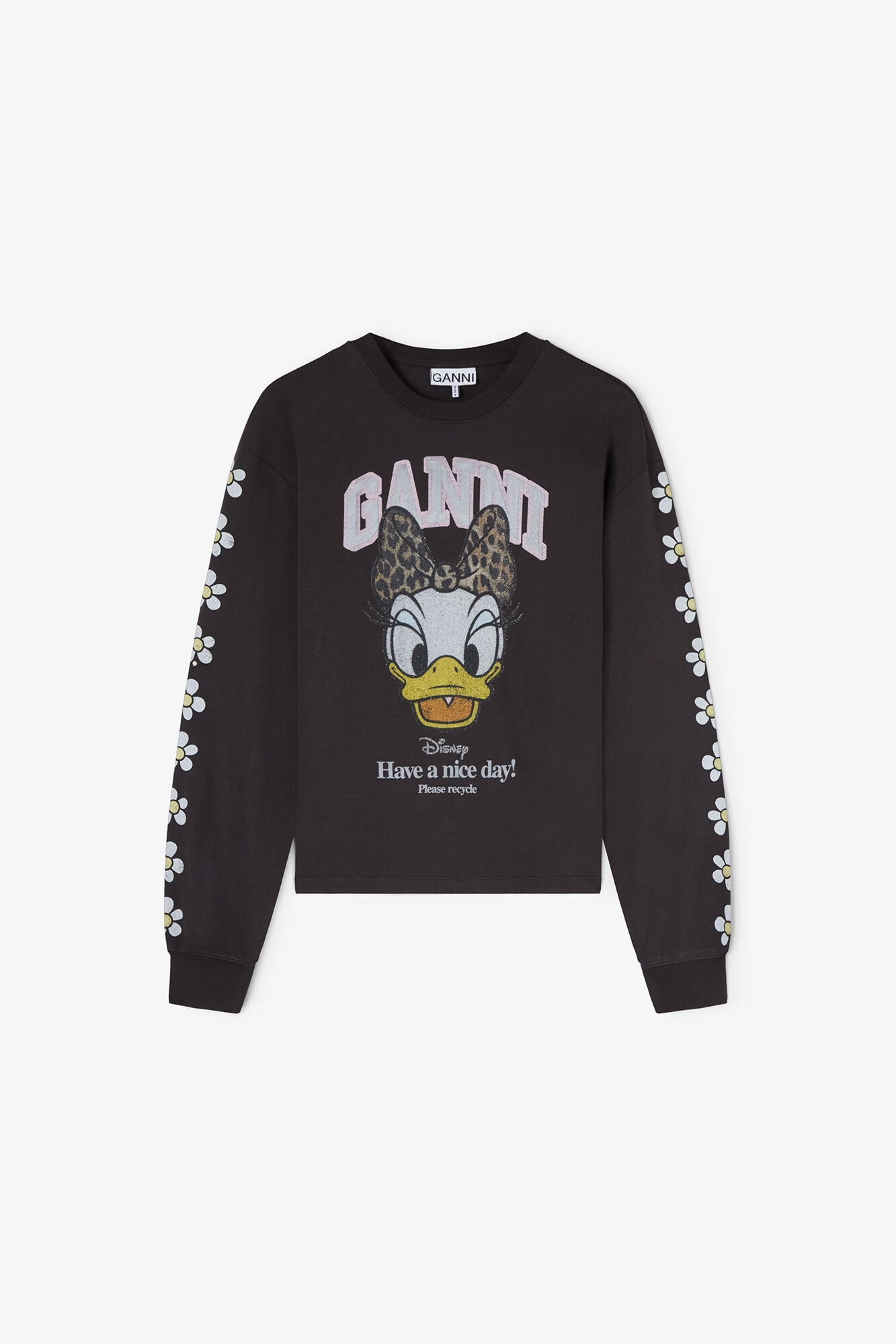 Daisy Duck Black Long-sleeve T-shirt, Organic Cotton, in colour Phantom - 1 - GANNI