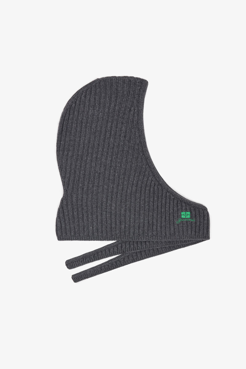 Grey Wool Mix Balaclava, Wool, in colour Charcoal Grey - 1 - GANNI