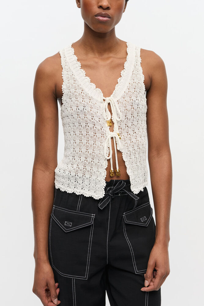 Gilet en maille pointelle blanc cass&eacute;, Egret