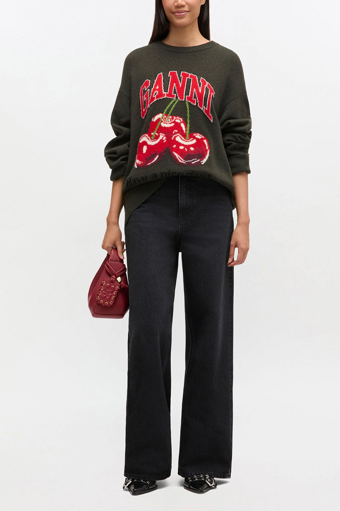 Oversized Graphic Jumper, Wool, in colour Kalamata - 1 - GANNI