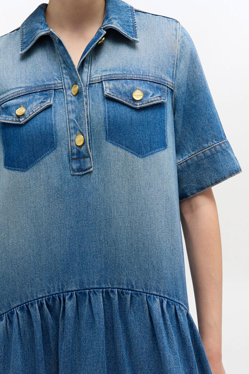 Light Washed Denim Dress, Tencel, in colour Tint Wash - 1 - GANNI