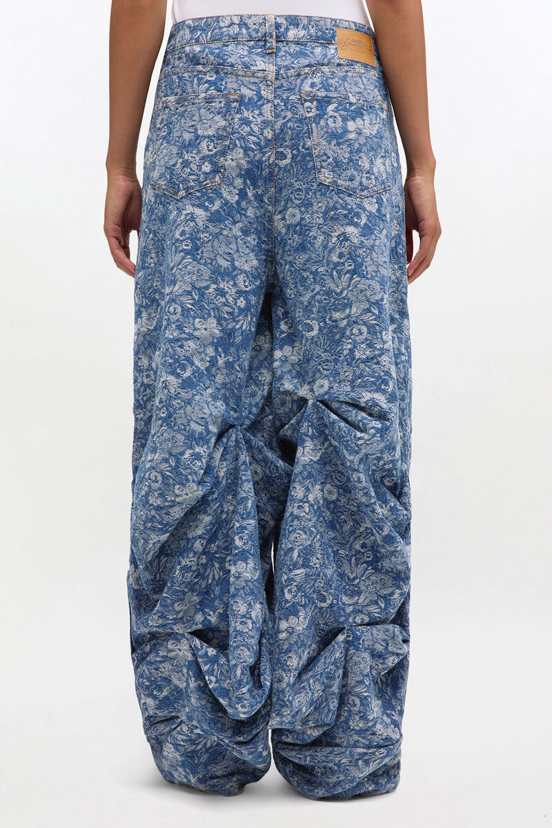 Draped Jeans in Blue Tapestry, Organic Cotton, in colour Mid Blue Stone - 2 - GANNI