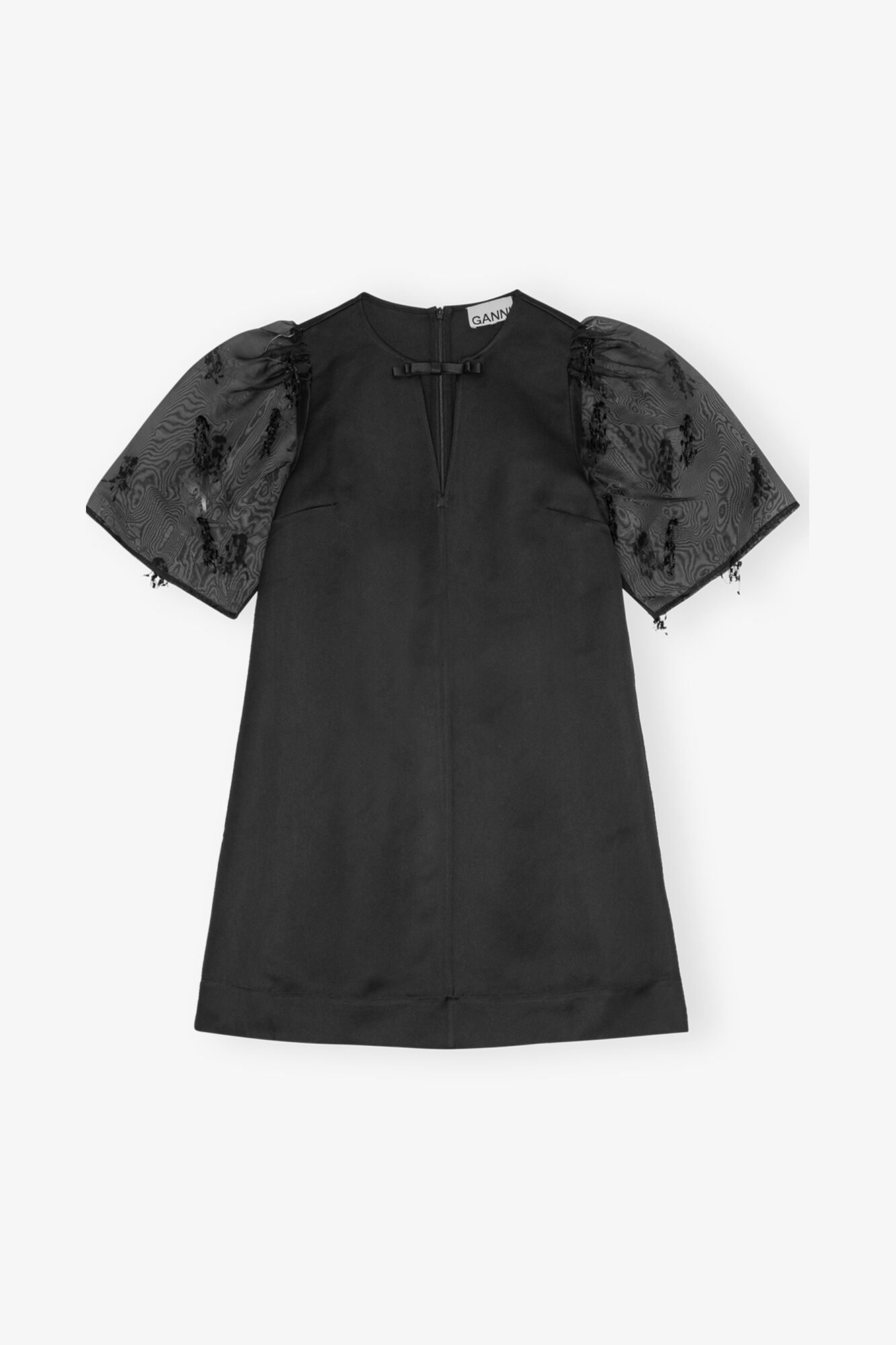 Mini-robe en organza &agrave; franges noire, Recycled Polyester, in colour Black - 1 - GANNI