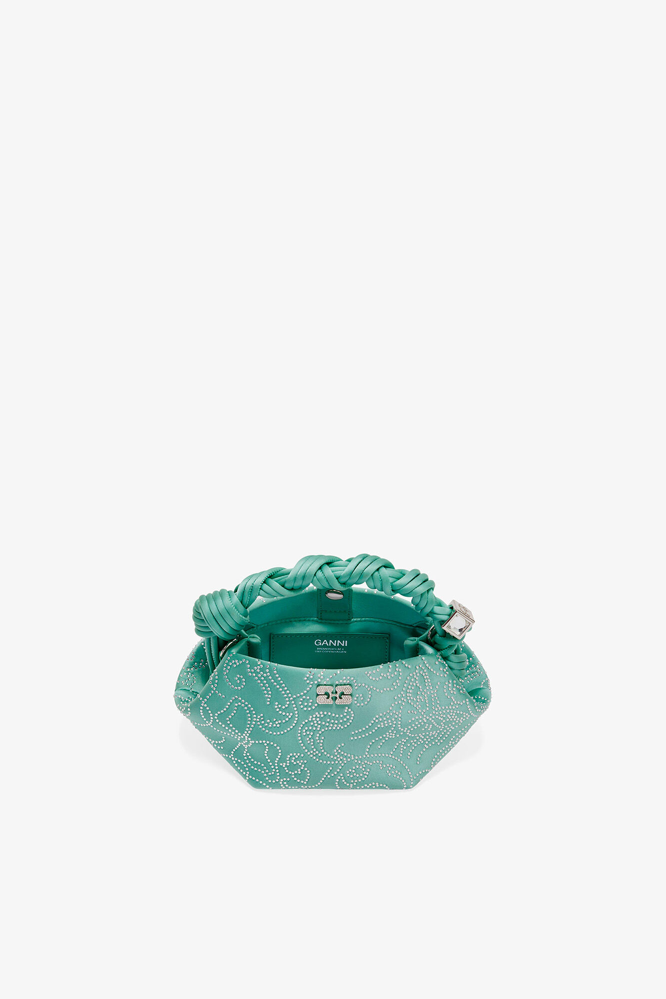 Green Rhinestone Mini Bou Bag, Recycled Polyester, in colour Brook Green - 3 - GANNI