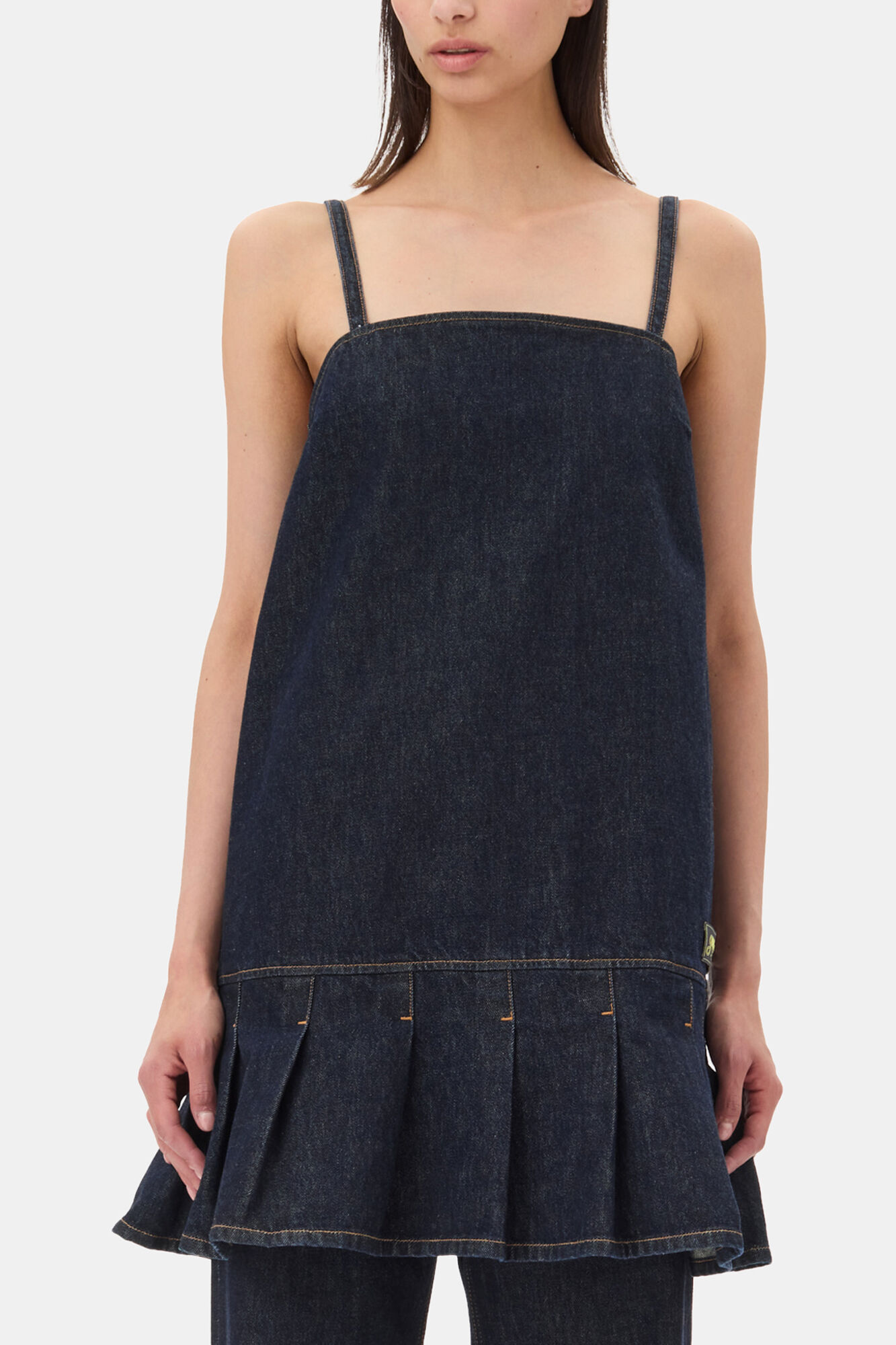 Denim Strap Mini Dress, Organic Cotton, in colour Rinse - 2 - GANNI