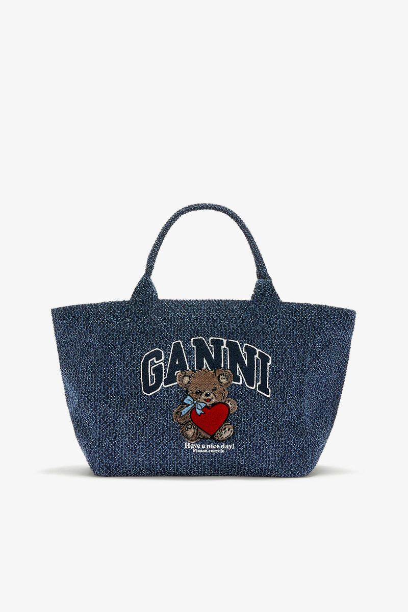 Denim Medium Bear Tote, Organic Cotton, in colour Rinse - 1 - GANNI