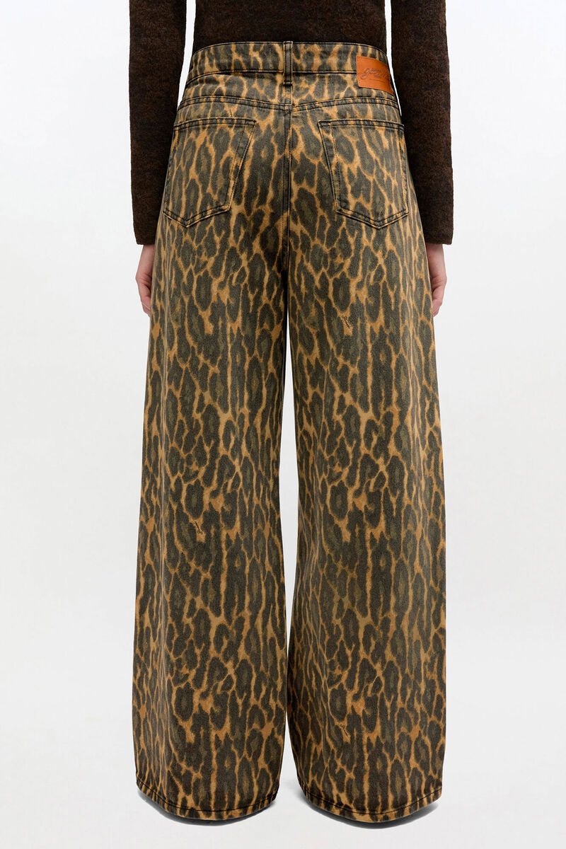 Baggy Jeans in Leopard Print, Organic Cotton, in colour Khaki - 3 - GANNI