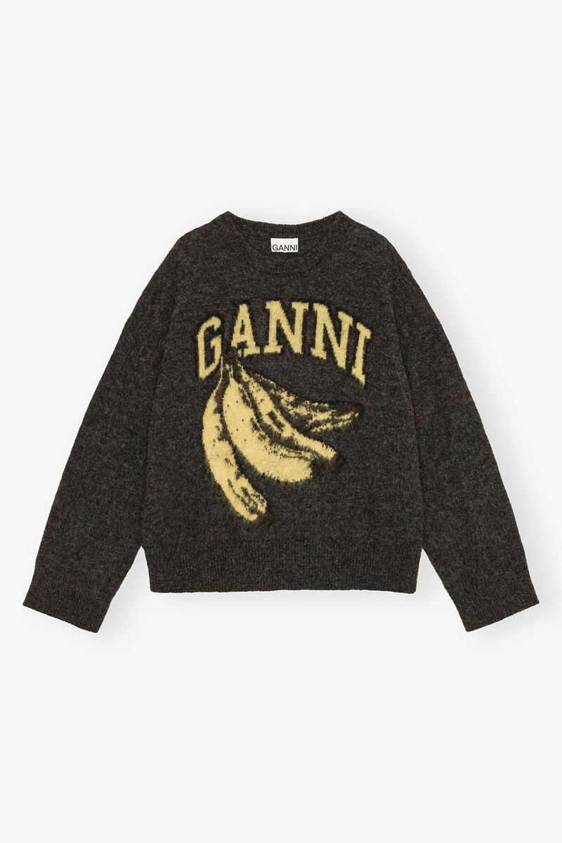 Black Banana Graphic Jumper, Alpaca, in colour Phantom - 1 - GANNI