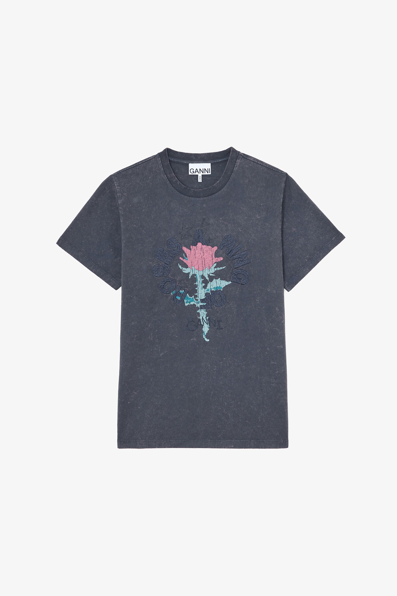 T-Shirt mit Rose, Recycled Cotton, in colour Phantom - 1 - GANNI