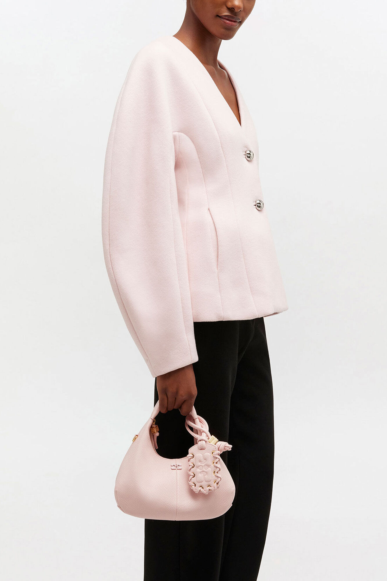 Grained Mini Hobo Bag, Recycled Polyester, in colour Chalk Pink - 1 - GANNI