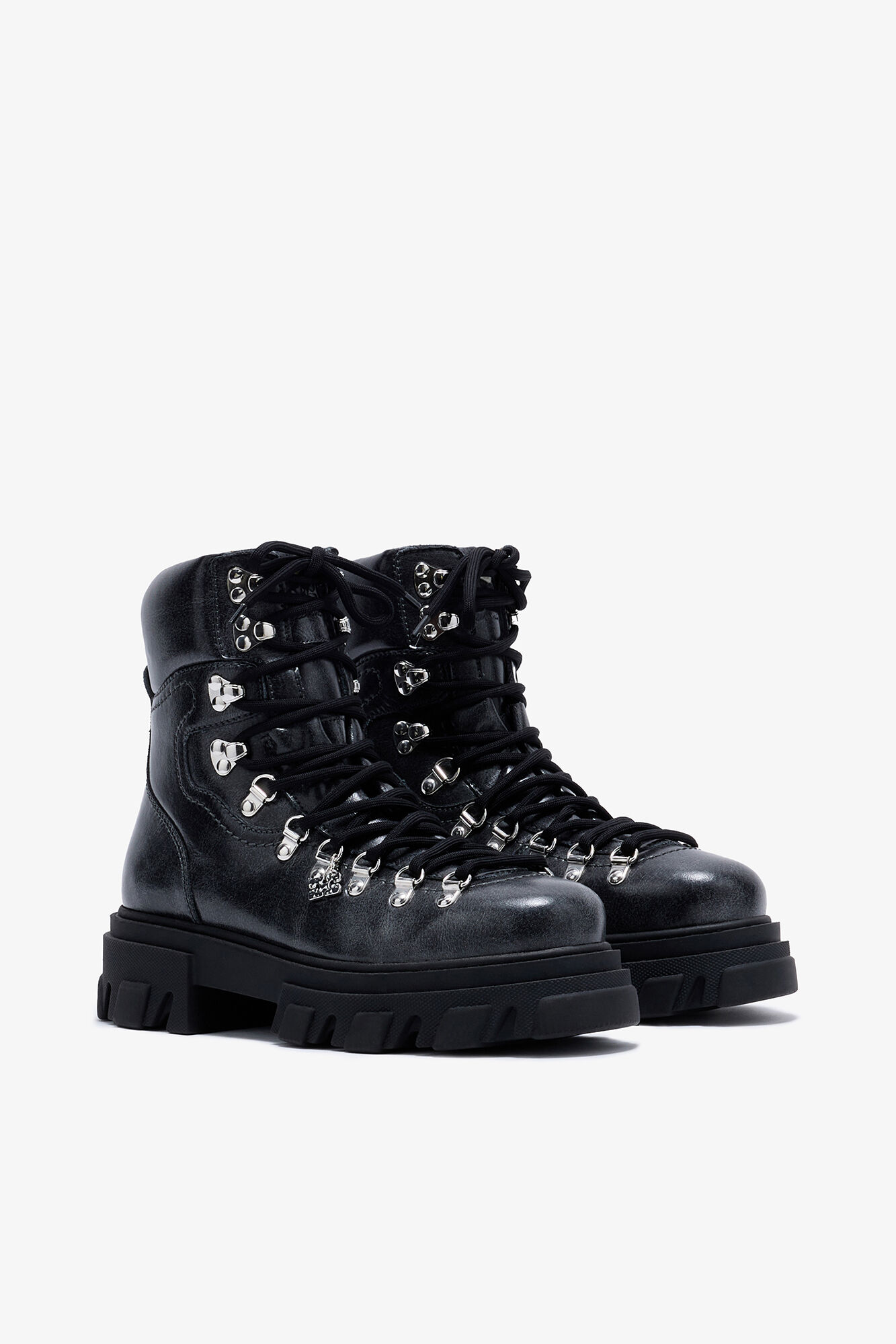 Cleated Mountain Boot in Dark Grey, Recycled Leather, in colour Ebony - 4 - GANNI