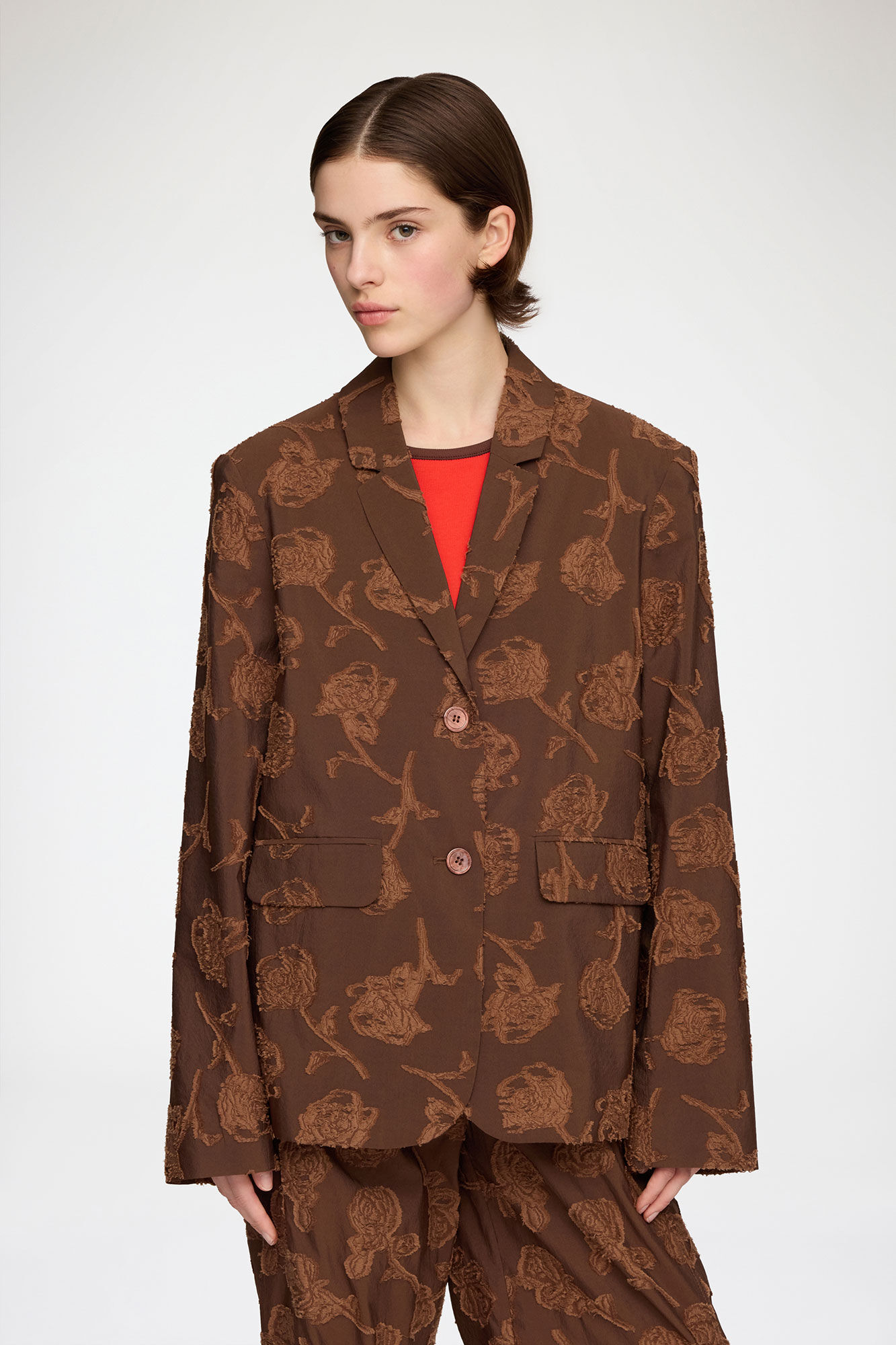 Blazer in Braun Fil Coup&eacute;, Recycled Cotton, in colour Cocoa Brown - 1 - GANNI