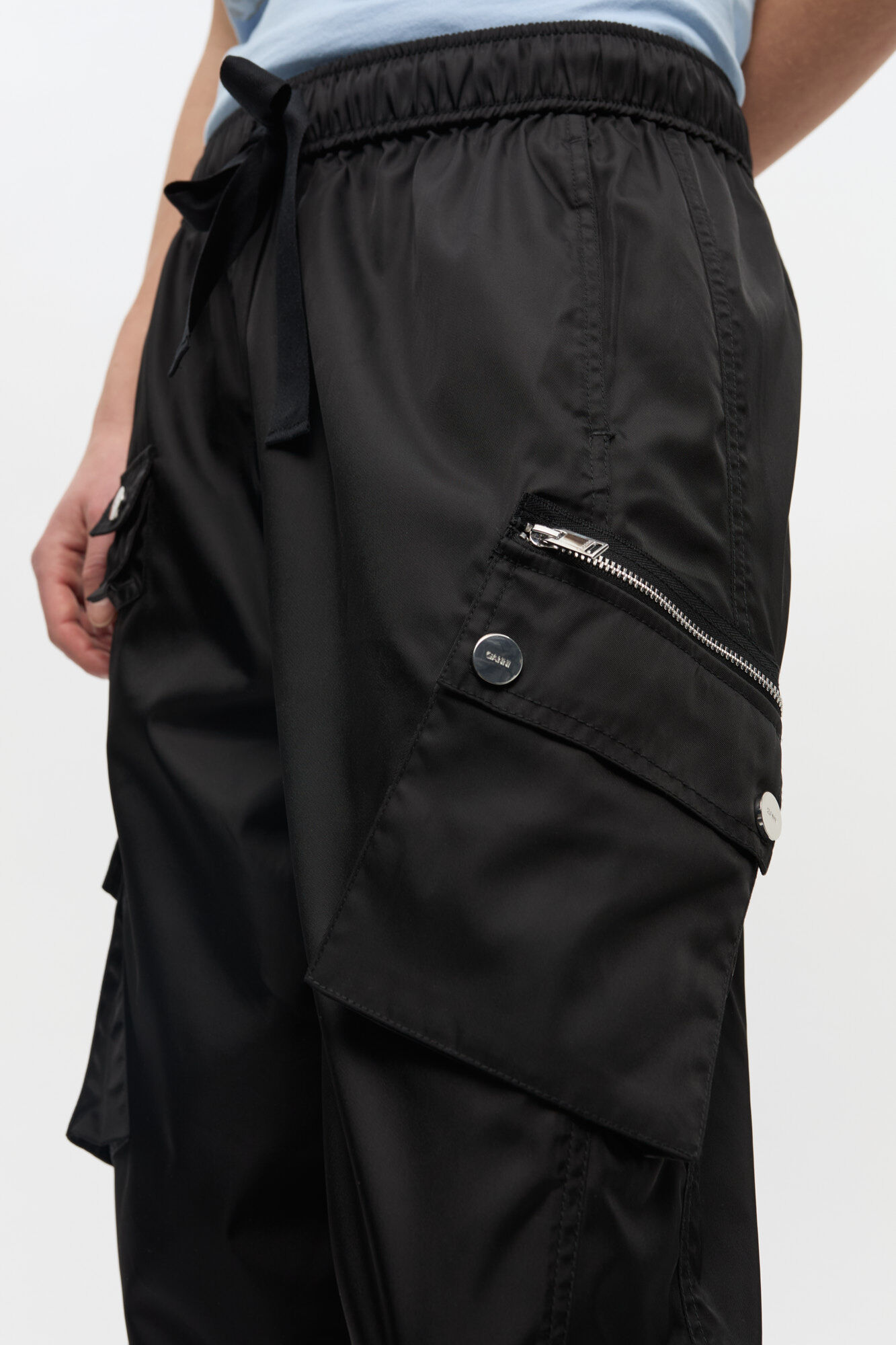 Pants in Elasticated Black Nylon, Recycled Polyamide, in colour Black - 4 - GANNI