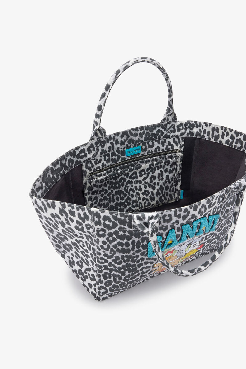 Tote XXL with Minnie Mouse & Daisy Duck, Recycled Cotton, in colour Silver - 3 - GANNI