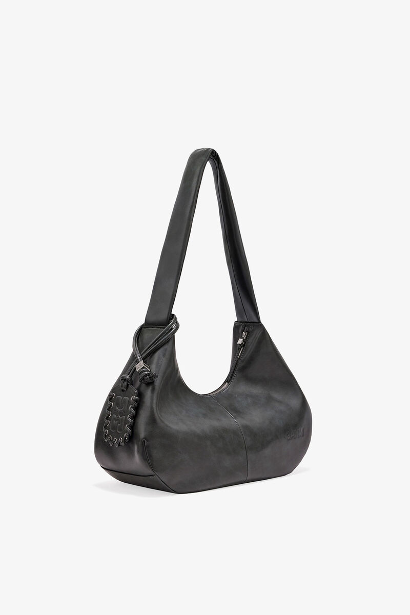 Steal Grey Medium Hobo Bag, Recycled Leather, in colour Steal Grey - 2 - GANNI
