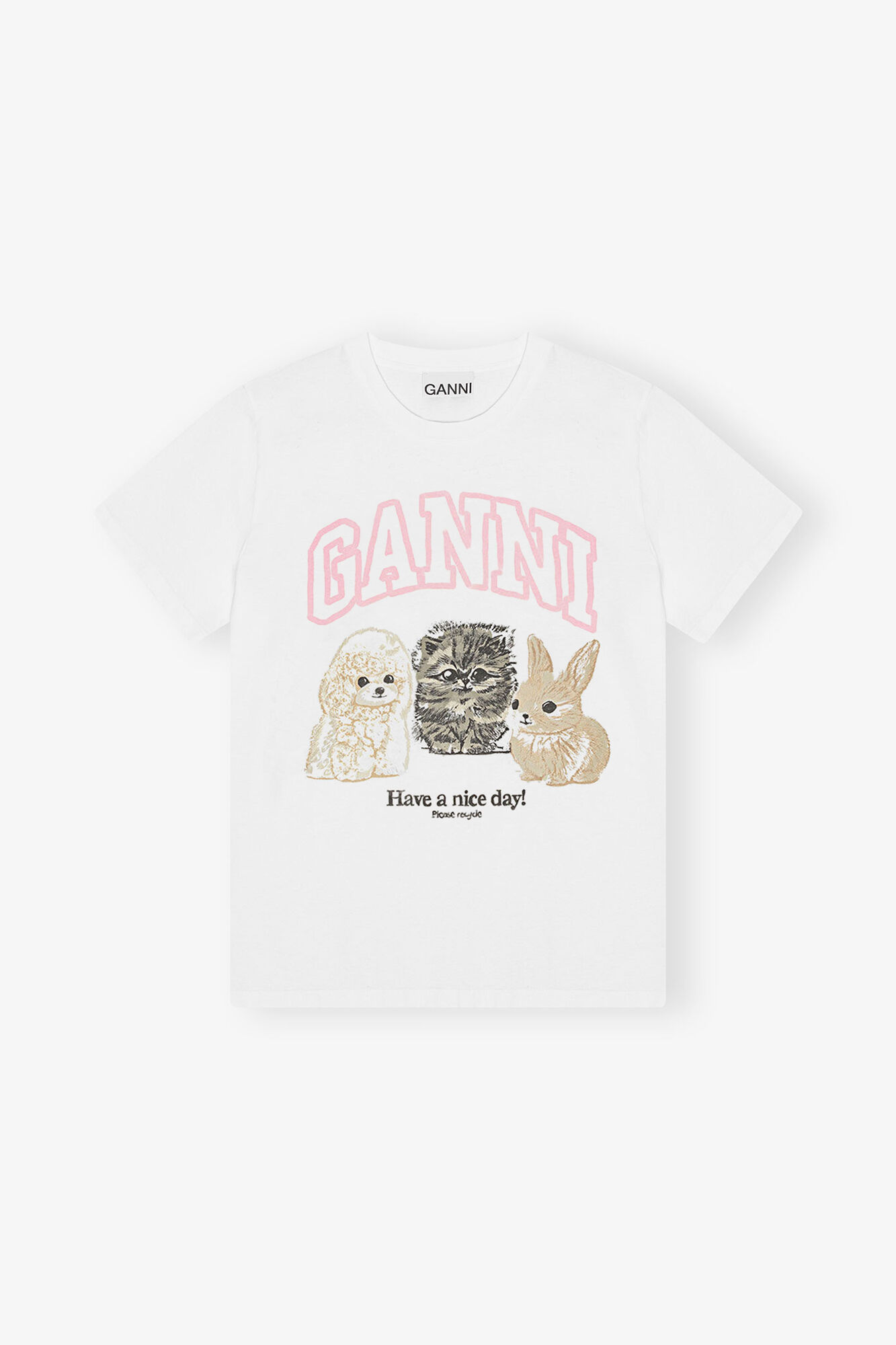 Vit t-shirt med djurm&ouml;nster, Organic Cotton, in colour Bright White - 1 - GANNI