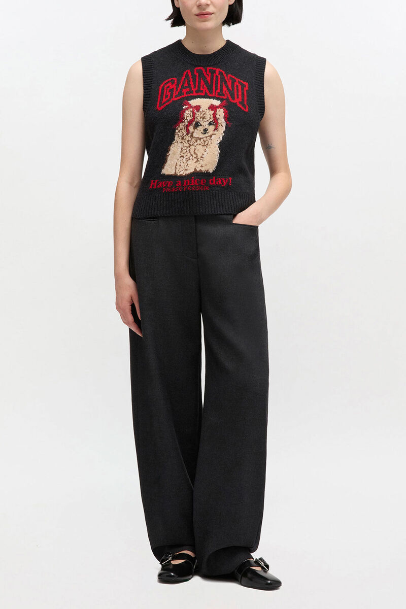 Wollweste mit Print, Wool, in colour Black Sand - 2 - GANNI