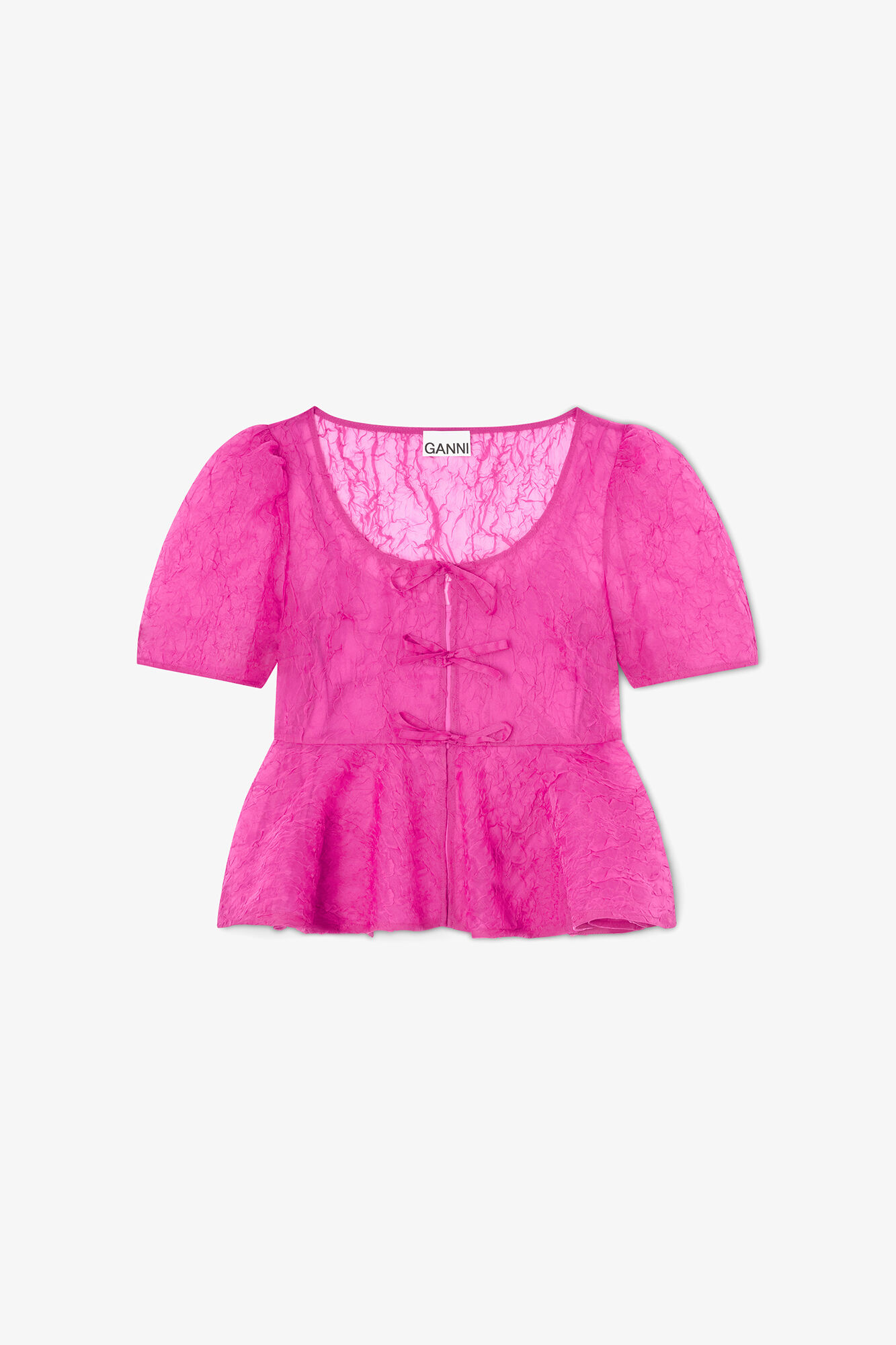 Peplumbluse aus Shibori-Organza, Recycled Polyester, in colour Raspberry Rose - 1 - GANNI