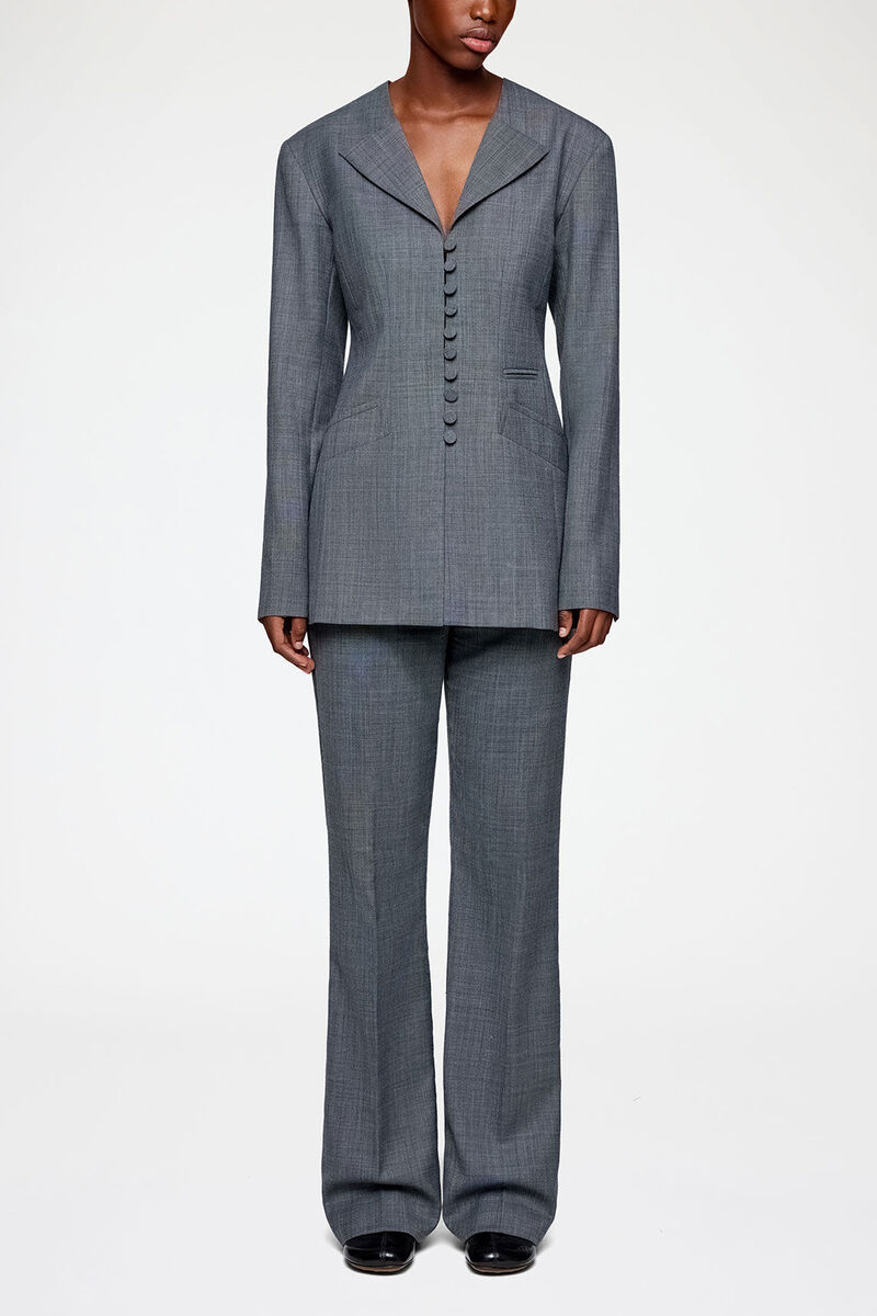 Blazer in Grey Wool Melange, Wool, in colour Phantom - 1 - GANNI