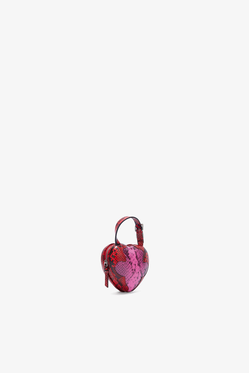 Rosa Nano-hjerteveske med slangem&oslash;nster, Recycled Polyester, in colour Raspberry Rose - 2 - GANNI