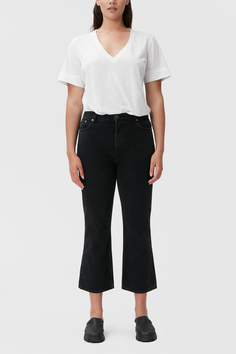 Betzy Cropped Jeans, Cotton, in colour Washed Black/Black - 1 - GANNI